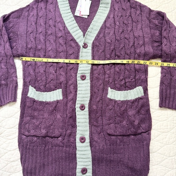 LuLaRoe Lucille Cable Knit Oversized Cardigan M Sweater Preppy Academia Cozy NEW - Picture 11 of 12